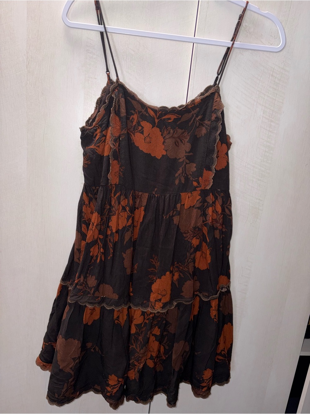 Urban Outfitters Brown & Rust Floral Tiered Mini Dress